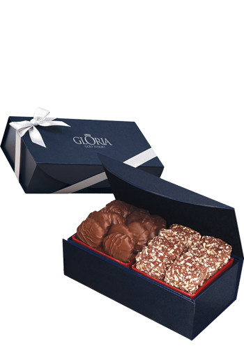 Wholesale English Butter Toffee & Pecan Turtles in Navy Blue Magnetic Closure Gift Box