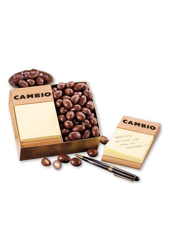 Promotional Beech Post-it Note Holders with Milk Chocolate Covered Almonds