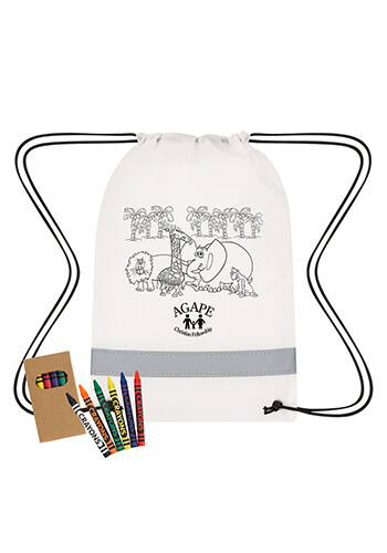 Promotional Reflective Coloring Drawstring Bag with Crayons