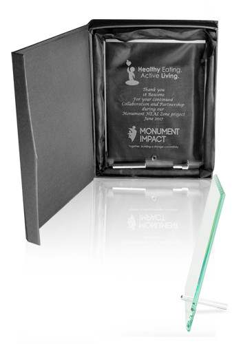 Promotional Small Jade Glass Plaque Awards with Stand