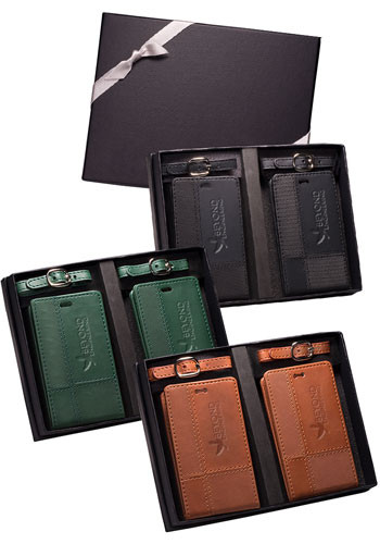 Custom Tuscany™ Duo-Textured Leather Luggage Tags Gift Set