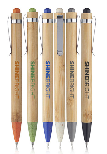 Customized Wheat Straw Ball Point Pens with Bamboo Barrel