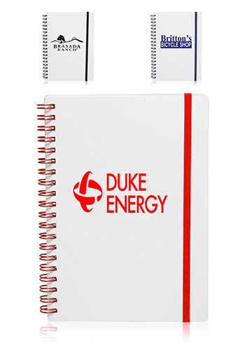 Promotional White Spiral Notebooks with Elastic Band