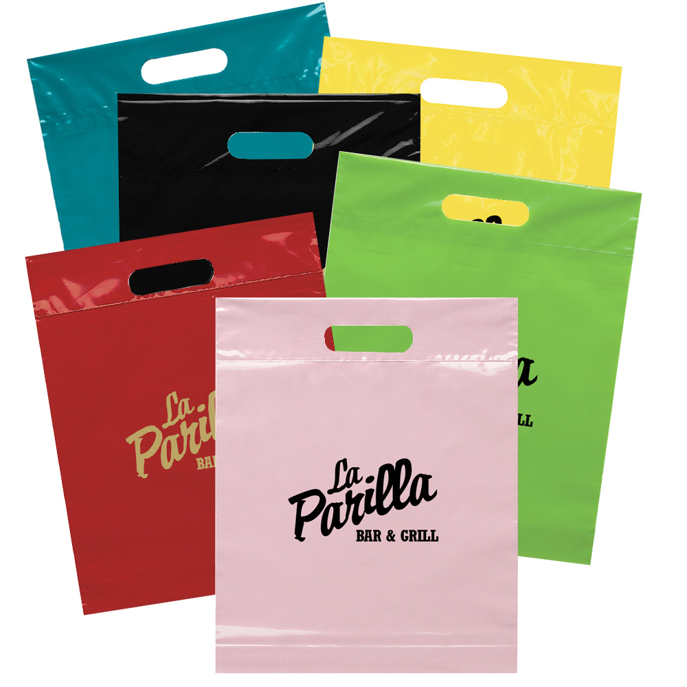 Custom Die Cut Handle Plastic Bags | BM19FS1215 - DiscountMugs