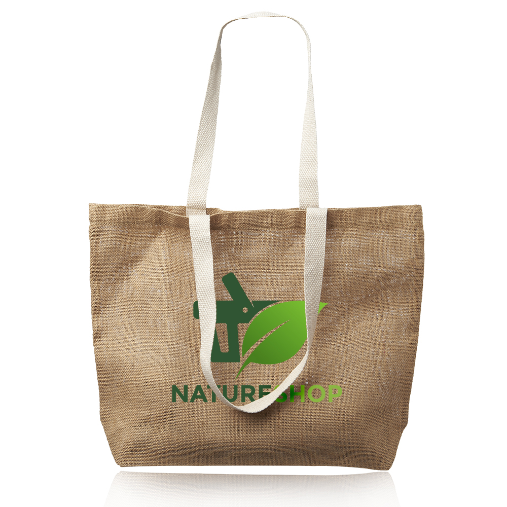 Promotional Natural Jute Fiber Carry-On Tote Bags | TOT3753 - DiscountMugs