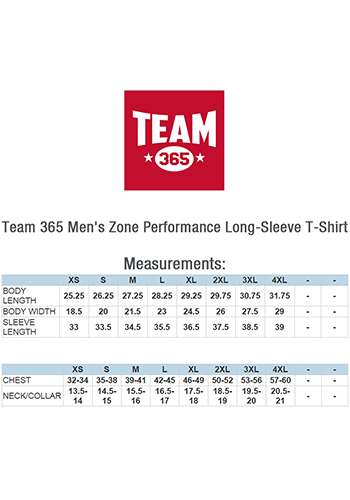 Team 365 Size Chart