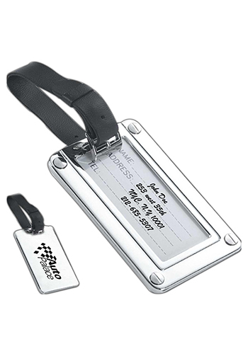 Personalized Silver Luggage Tags With Black Strap 