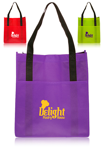 Custom Non-Woven Shoppers Pocket Tote Bags | TOT111 - DiscountMugs