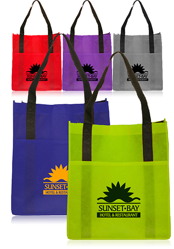 Custom Non-Woven Shoppers Pocket Tote Bags | TOT111 - DiscountMugs